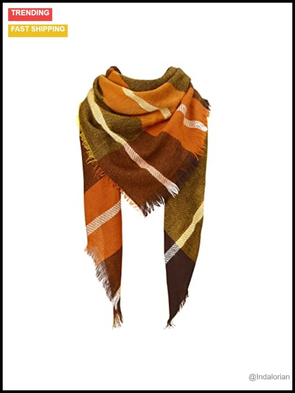 Winter Triangle Scarf Classic Plaid Warm Knitted Wrap Shawl